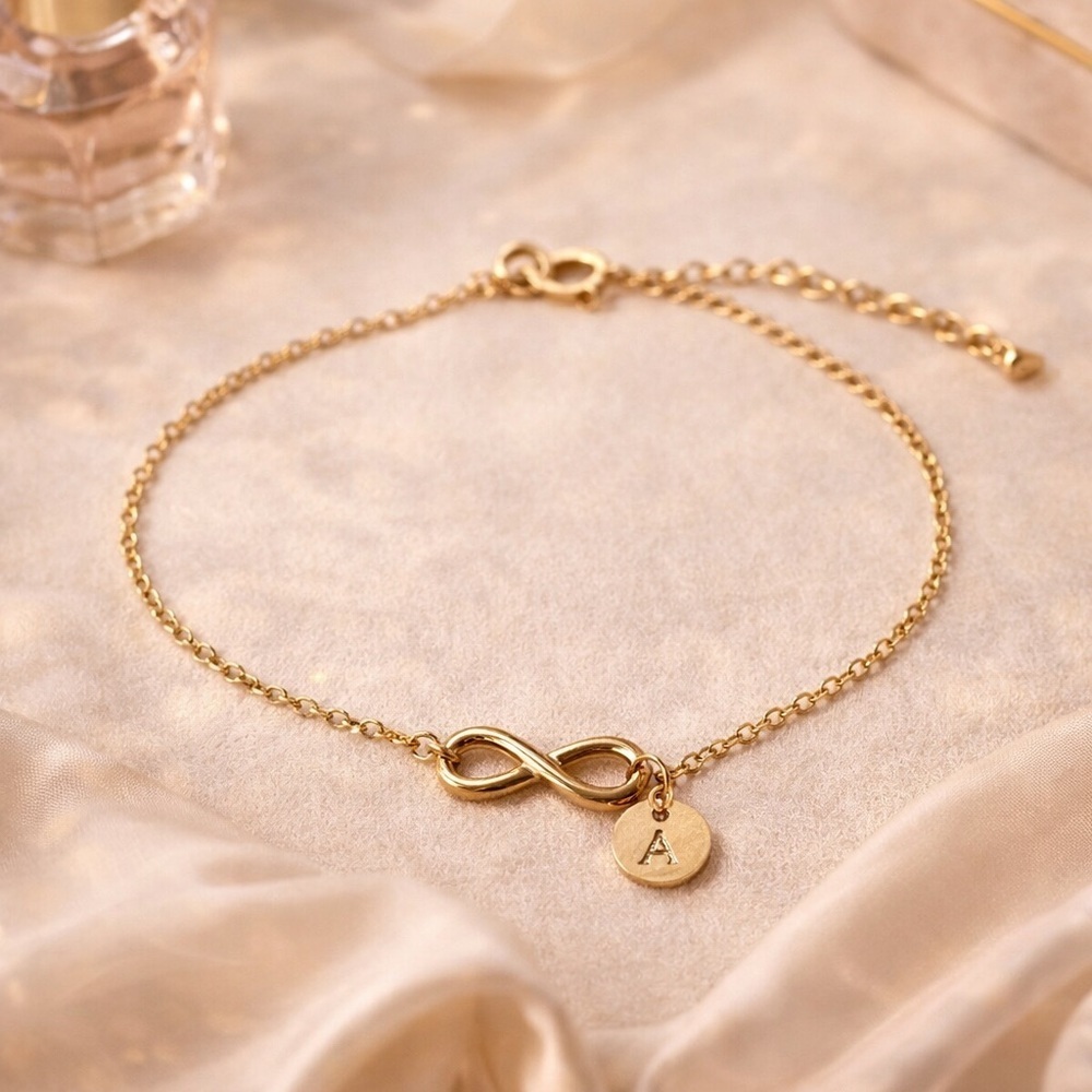 Gold Infinity Charm Bracelet Adjustable